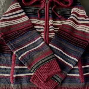 L.L. Bean Men's Wool Zip Up Hoodie Sweater - Burgundy, Navy, and Gray large